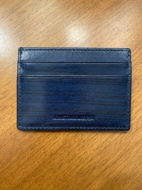 Johnston & Murphy Leather Card Holder Navy Hand Painted Slim Wallet Weekender